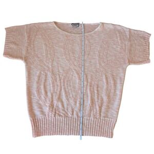 Vintage Kenneth Too Peach Marl Knit Short Sleeve Sweater Made in USA Size M